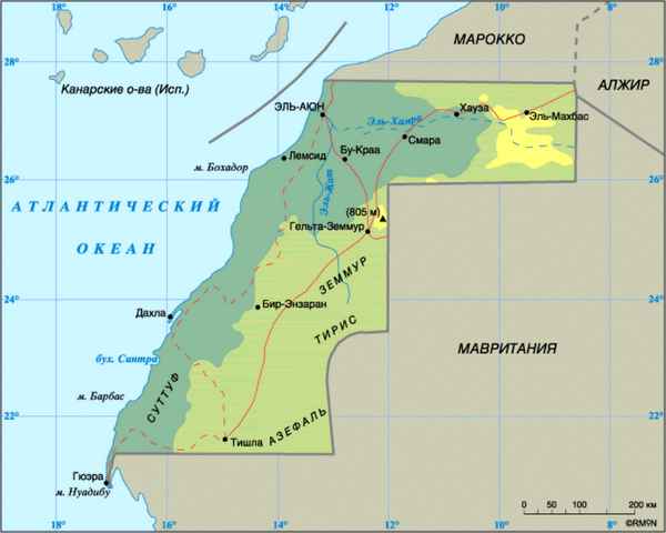 Западная Сахара - непризнанное государство между Марокко и Мавританией  